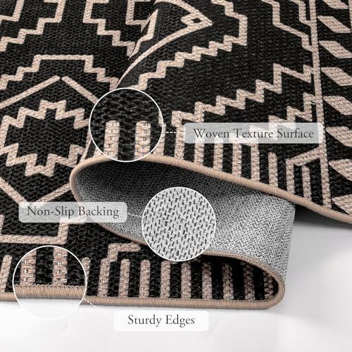 Lahome Moroccan Black Outdoor Rug, 3x5 Easy Jute Washable Entryway Rug - Image 3