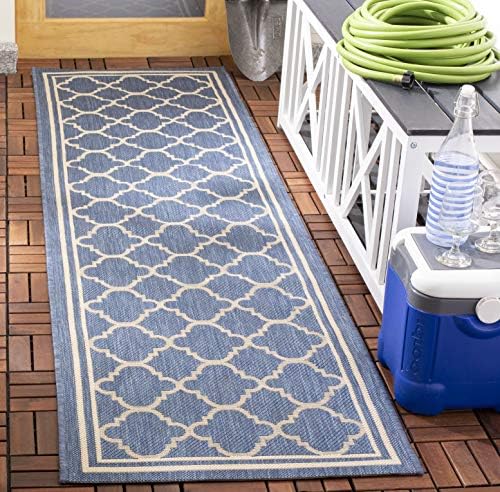 SAFAVIEH Washable Rug Outdoor Courtyard Collection - 2'3" x 12' Runner, Blue & Beige, Non-Shedding & Easy Cleaning, Ideal for Patio, Entryway, Mudroom, Hallway, Kitchen (CY6918-243) by Unknown