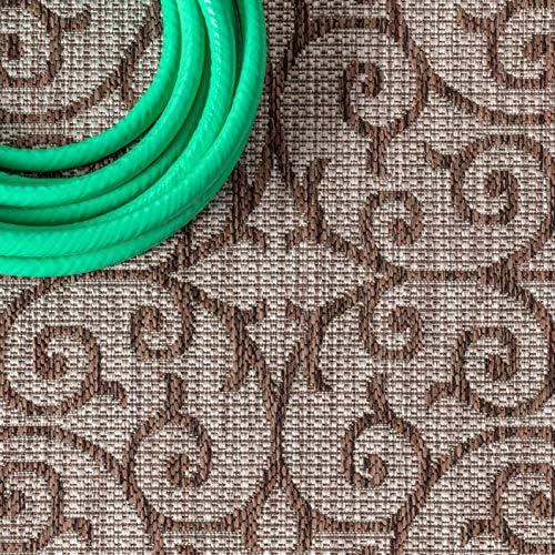 JONATHAN Y Vintage Filigree Indoor Outdoor Round Area Rug 5 Ft Taupe/Espresso, Madrid Textured Weave for Backyard, Patio, Porch, Easy-Cleaning, High Traffic, Pet-Friendly, Non-Shedding (SMB107C-5R) - Image 4