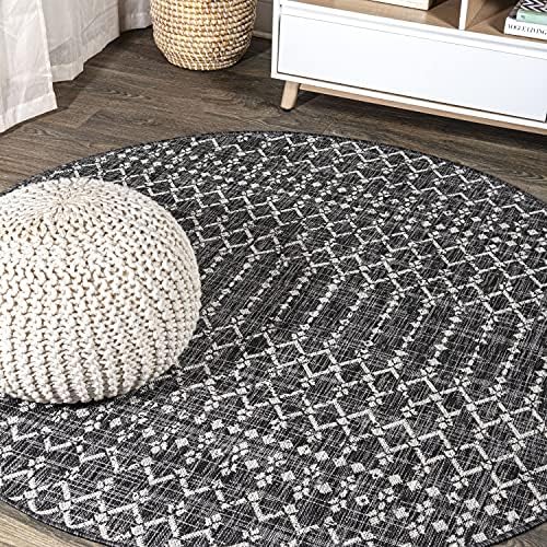 JONATHAN Y Moroccan Geometric Indoor Outdoor Round Area Rug 8 Ft Black/Gray, Ourika Textured Weave for Backyard, Patio, Porch, Easy-Cleaning, High Traffic, Pet-Friendly, Non-Shedding (SMB108F-8R) by JONATHANY