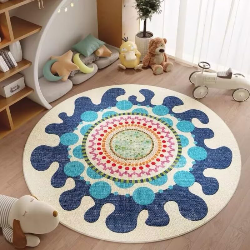 Poowe Blue Fantasy Round Rug,Fluffy Circular Rug Washable Nursery Rug for Kids Room Nonslip Indoor Floor Mat for Entryway-39.4" Round - Image 2
