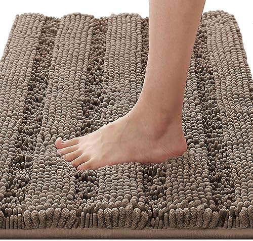 H.VERSAILTEX Bath Rugs for Bathroom Non Slip Bath Mats Extra Thick Chenille Striped Rug 20" x 32" Absorbent Non Skid Fluffy Soft Shaggy Washable Plush Mat for Indoor, Bath Room, Tub - Taupe Brown by HVERSAILTEX