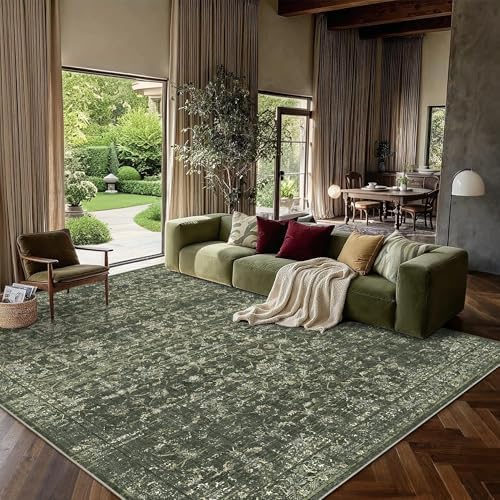 10x12 Washable Living Room Area Rug Soft Boho Dark Green Large Carpet - Image 2