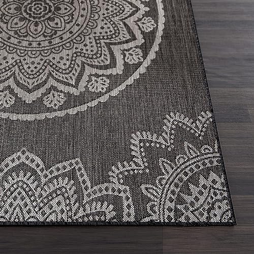 CAMILSON Outdoor Rug 5x7 Modern Area Rugs for Indoor and Outdoor Patios and Porches - Waterproof Washable Non-Shedding Easy-to-Clean Outside Carpet (5 x 7, Medallion - Dark Grey/Light Grey) - Image 4