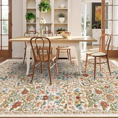 Floral Area Rug 5x8 Washable Botanical Carpet for Living Room - Image 3