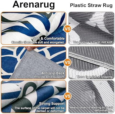 Arenarug Outdoor Rug Waterproof, Washable Patio Rug for Deck, 5x8, Blue - Image 4