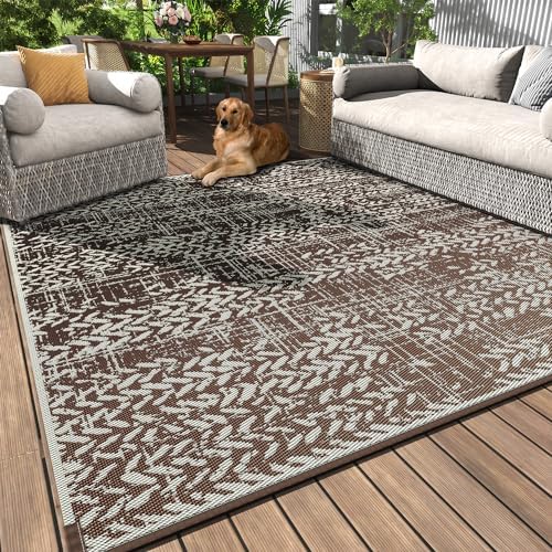 MontVoo Outdoor Rug 8x10 Waterproof-Patio Rug Mat Outdoor RV Camping Picnic Beach Mat Plastic Straw Rugs Outside Outdoor Area Rugs for Balcony Deck Backyard Brown - Image 2