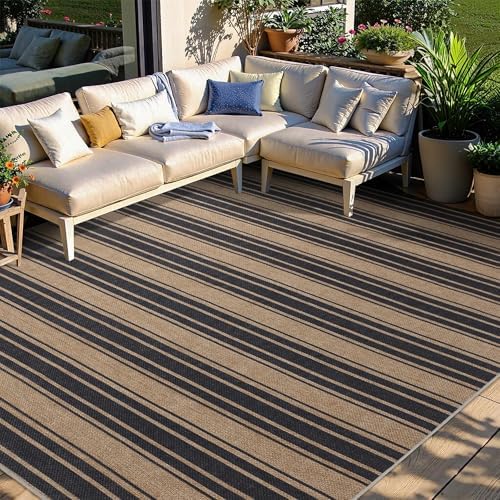 Zeeinx Striped Easy Jute Rug 8x10 Outdoor Rug Neutral Patio Rug - Image 2