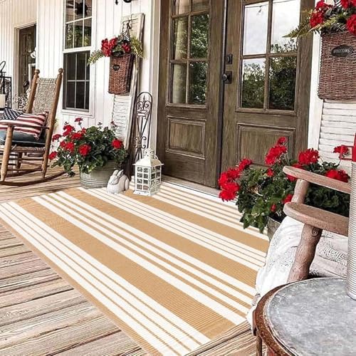 Fall Washable 3'x 5'Outdoor Rug,Khaki and White Washable Front Porch Rug - Image 7