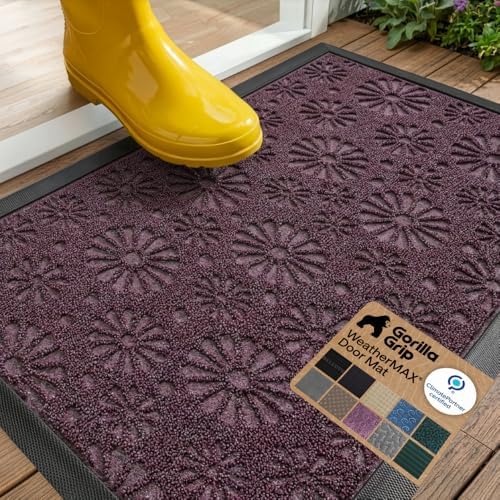 GORILLA GRIP WeatherMAX Door Mat, Indoor Outdoor, 29x17 Purple Daisy Floral by GorillaGrip
