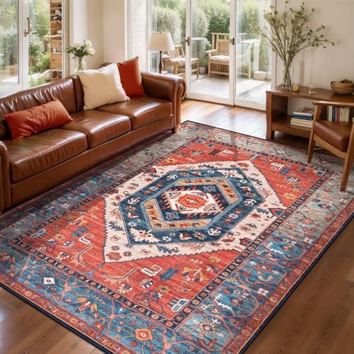 SERISSA 3x5 Washable Non Slip Boho Area Rug for Bedroom，Rust - Image 3