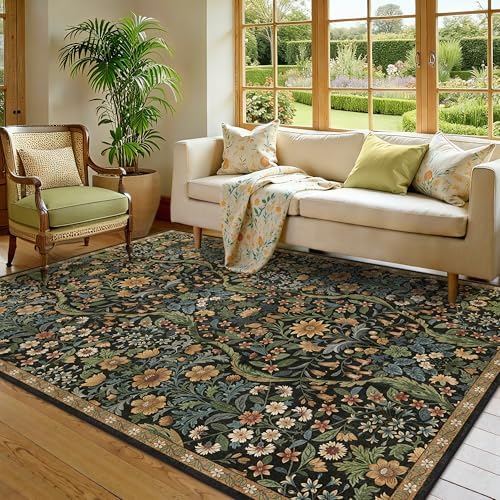 Floral Area Rug 5x7 Washable Botanical Carpet for Living Room - Image 2