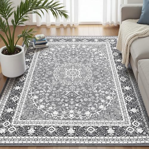 5x7 Area Rugs for Living Room, Washable Non-Slip Rug, Oriental Light Grey by Lofus