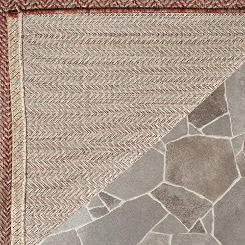 SAFAVIEH Outdoor Square Rug 6'7" - Courtyard Collection - Coastal Design, Red & Beige, Durable & Easy Cleaning, Ideal for Patio, Entryway, Mudroom, Backyard (CY8022-36521) by Unknown