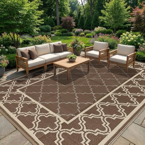 Garvee Reversible Outdoor Rug 8x10, Waterproof Outdoor Plastic Rug, Brown by Garvee