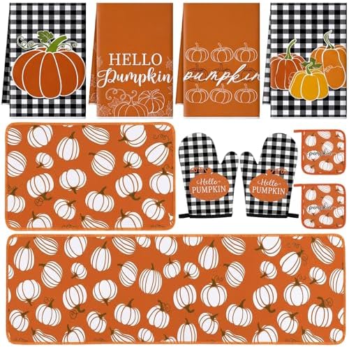 Fourluoo 10 Pcs Fall Pumpkin Kitchen Decor Set by Fourluoo