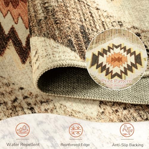 BESTSWEETIE Area Rug 9x12 Machine Washable Non-Slip Low Pile Print Pattern Western Rug for Living Room Bedroom Entryway Tribal Series - Cream/Camel - Image 3