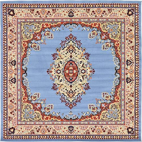 Unique Loom Reza Collection Traditional Persian Style Area Rug, 8' 0" x 8' 0", Light Blue/Ivory - Image 4