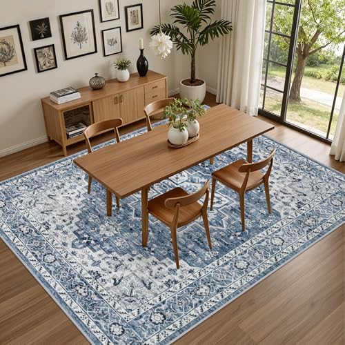 5x7 Area Rugs Living Room: Washable Vintage Rug for Bedroom Blue - Image 5