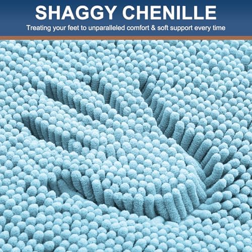 Smiry Luxury Chenille Toilet Rugs U-Shaped 20x20, Soft Absorbent Non-Slip Contour Bathroom Rugs for Toilet, Machine Washable Contoured Bath Mats, Sky Blue - Image 3