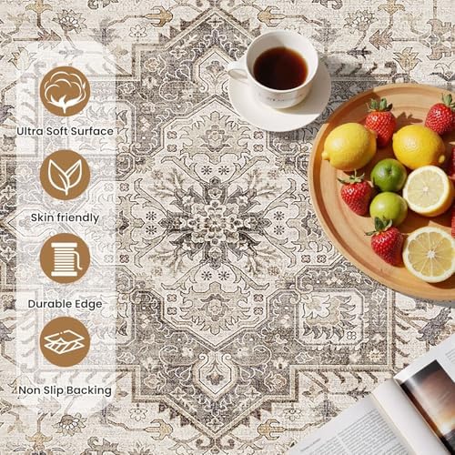 cotiled 3x5 Area Rug for Living Room, Washable, Traditional, Light Brown - Image 6
