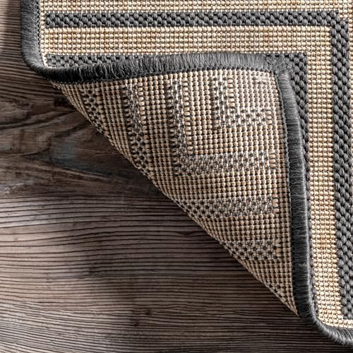 Nuloom Asha Dark Grey/Ivory, 8' Square, Casual, Striped Border, Soft and Cozy, High Traffic, Easy Clean, Durable Area Rug for Indoor/Outdoor Patio, Deck, Porch, Garden, Courtyard - Image 6