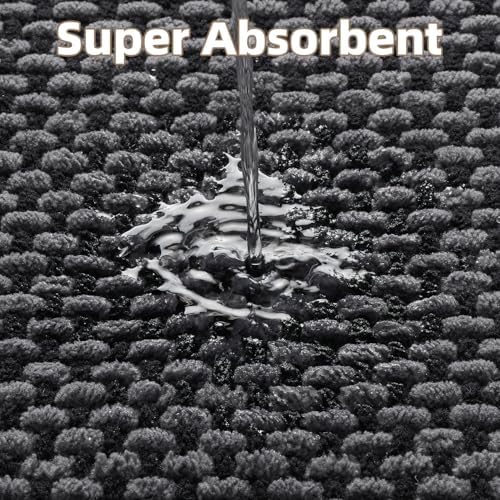 PADOOR-Bath Mat-Super Absorbent Chenille Bathroom Mats-Rubber Backed Bath Mats for Bathroom Non Slip, Easy Clean Bathroom Rugs Front of Bathtub,Shower Room,Sink-17×35, Darkgrey&Black - Image 3