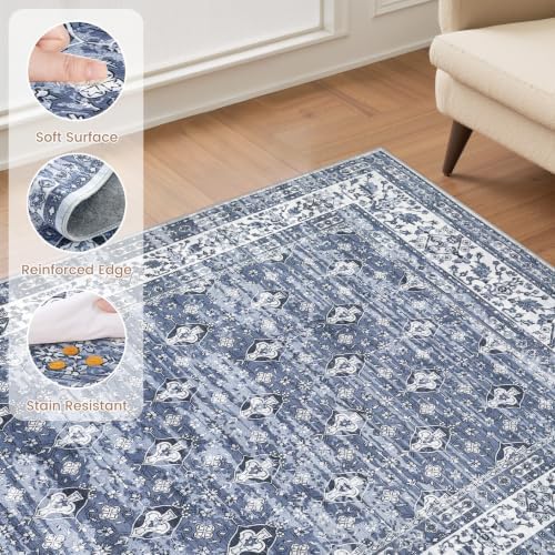 EIEIHOUSE Washable 9x12 Area Rugs for Living Room Faded Misty Blue - Image 6