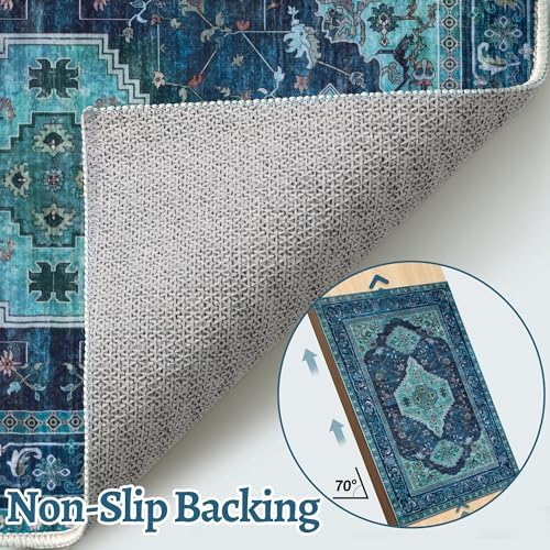 Tangsoo Vintage Teal 2x6 Washable Runner Rugs for Hallways, Non Slip Runner - Image 4