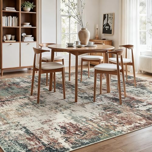 Rugflix 9x12 Area Rugs for Living Room, Washable Rust Brown Green Large Rug - Image 3
