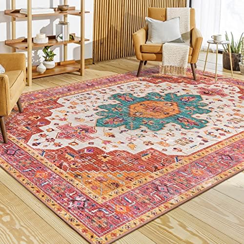 Moynesa Ultra-Thin Washable Pink Area Rug - 6x9 Large Boho for Girls Bedroom, Dining Room, Non-Shed Playroom, Office, Indoor Printed Boho Floor Carpet for Living Room Decor by Moynesa
