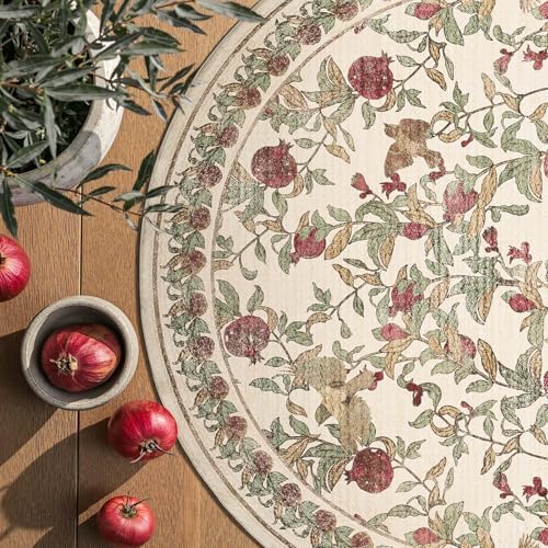 jinchan 8ft Round Rug Floral Vintage Washable Area Rug, Red/Green - Image 3