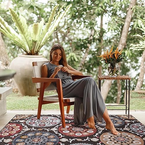 CAMILSON Indoor Outdoor Rug 6x9 Bohemian Medallion Floral Area Rugs for Indoor and Outdoor Patios Easy-Cleaning Non-Shedding Living Room Garden and Kitchen Washable Outside Carpet (6 x 9 / Brown) - Image 7