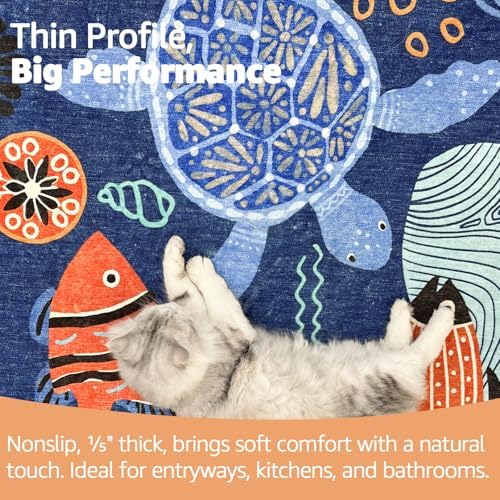 jinchan 5x7 Coastal Area Rug Kids Washable Fun Rug Colorful Ocean Fish Indoor Floor Cover Non Slip Lightweight Soft Cozy Carpet for Bedroom Nursery Playroom Daycare Living Room, Blue - Image 5