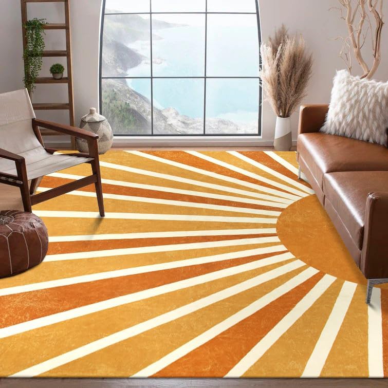 Lahome Yellow Rainbow Sun Washable Area Rug 6x9 for Classroom - Image 6