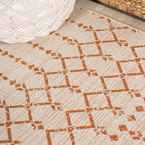 JONATHAN Y Moroccan Geometric Indoor Outdoor Square Area Rug 5X5 Cream/Orange, Ourika Textured Weave for Backyard, Patio, Porch, Easy-Cleaning, High Traffic, Pet-Friendly, Non-Shedding (SMB108O-5SQ) - Image 5