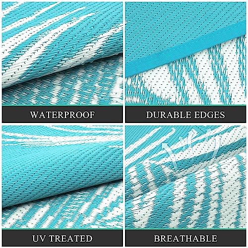 Pauwer Waterproof Outdoor Rug 9x12, Plastic Straw Patio Mat, Leaf Teal - Image 4