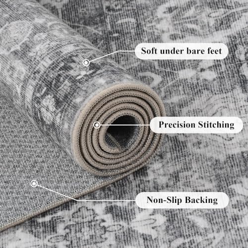 JOOJA 2x3 Grey Vintage Low Pile Non Slip Washable Boho Entryway Throw Rug - Image 6