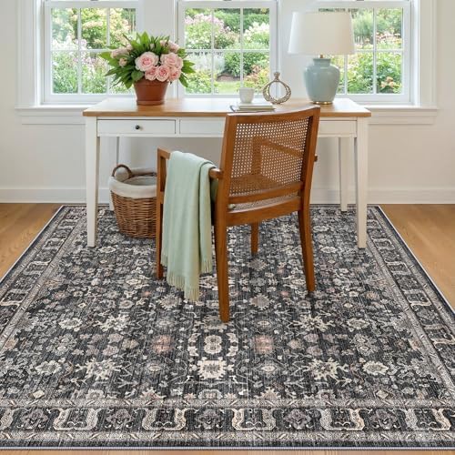 Washable 6x6 Rug Square - Ultra Soft Living Room Area Rug Under Sofa Black - Image 5