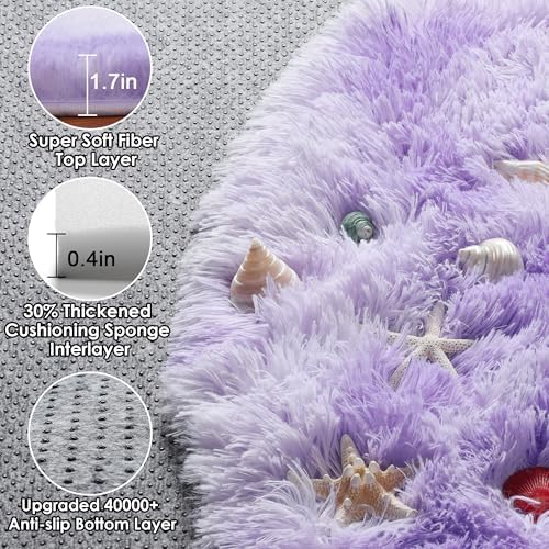 ONASAR Round Rugs 5ft for Bedroom Living Room, Tie-Dyed Purple Fluffy Circle Area Rug for Kids Girls Boys Teen, Soft Plush Shaggy Carpet for Nursery Dorm Classroom Playroom Home Decor Aesthetic - Image 2