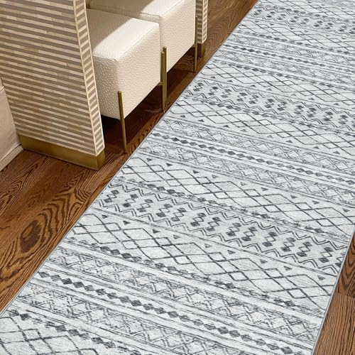 KUTA Washable Hallways Runner Rug 2x12 Boho Geometric Grey Vintage - Image 3