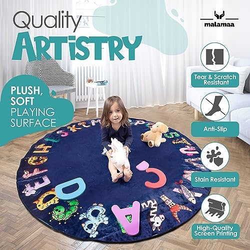 ABC Kids XL 6 ft Alphabet Rug - Nursery & Classroom - Circle Blue - Image 4