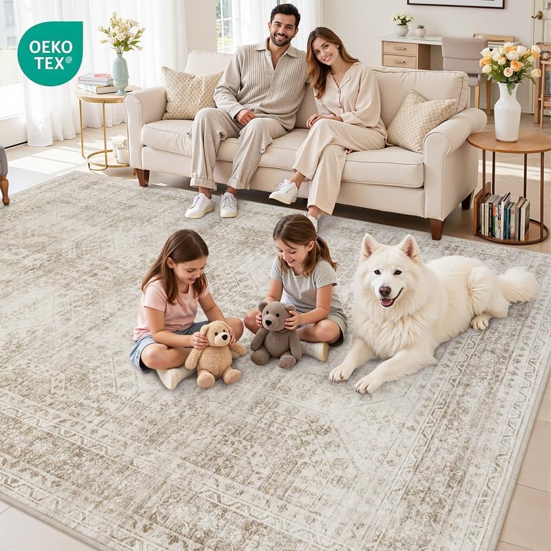 10x14 Area Rugs Living Room: Bedroom Neutral Washable Carpet Brown - Image 7