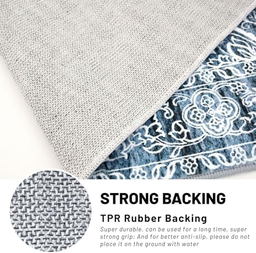 KUTA Vintage Washable Runner Rug 3x12 Wide Hallway Kitchen Rugs Blue White - Image 6