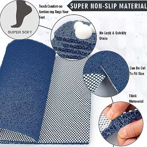 godehone Shower Mats Non Slip Without Suction Cups, PVC Loofah Bathroom Mats, Loofah Mats for Shower and Bathroom, Quick Drying, 15.7× 36 Inch, Blue - Image 4