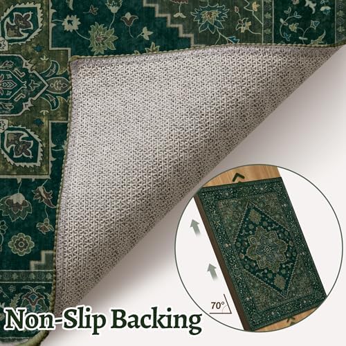 Tangsoo Dark Green 2x3 Small Rugs for Entryway, Washable Vintage Non Slip Oriental Rug, Indoor Front Door Rug, Print Door Mat Small Carpet, Soft Low Pile Rugs for Entrance Kitchen Bedroom Home Decor - Image 4