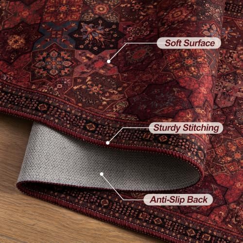 Dark Red Oriental 3x5 Washable Rugs, Non Slip Accent Rugs for Entryway - Image 4