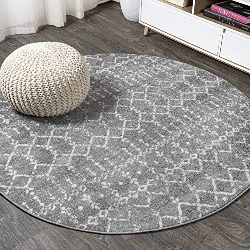 JONATHAN Y Boho Vintage Diamond Gray/Ivory Round Area Rug 8 ft, Moroccan Hype for Living Room, Bedroom, Kitchen, Office, Easy-Cleaning, High Traffic, Pet-Friendly, Non-Shedding (MOH101C-8R) by JONATHANY