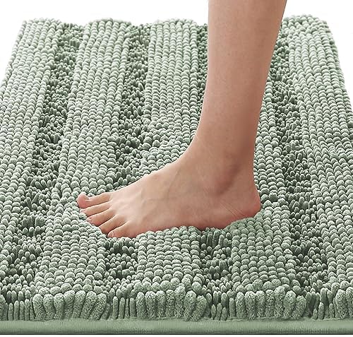 H.VERSAILTEX Bath Rugs for Bathroom Non Slip Bath Mats Extra Thick Chenille Striped Rug 20" x 32" Absorbent Non Skid Fluffy Soft Shaggy Washable Dry Fast Plush Mat for Indoor, Bath Room, Tub - Sage by HVERSAILTEX