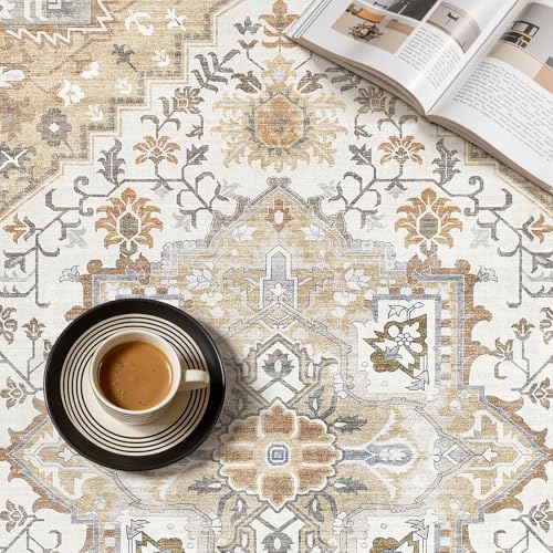 UERMEI 5x7 Area Rug for Living Room - Washable Vintage Carpet, Non-Slip Soft Large Indoor Floor Rugs for Bedroom Home Office & Under Dining Table Decor, Brown Beige - Image 5
